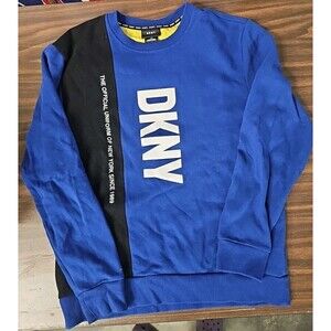 DKNY Sweater Pullover Crewneck Women Large Blue Black, White Long Sleeve sporty